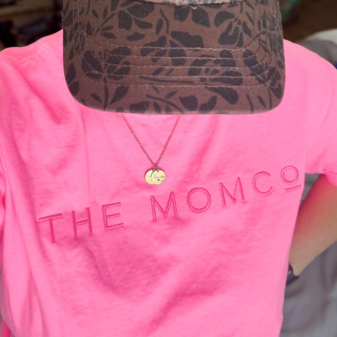 The MomCo Embroidered Tee (Neon Pink)