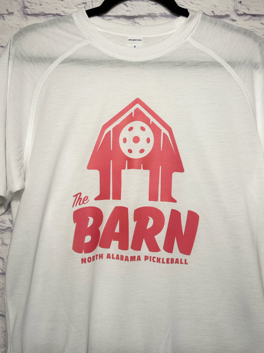 "The Barn" Tee - White w/Pink Logo
